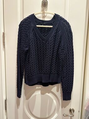 Talbots Navy V-Neck Cable Knit Sweater